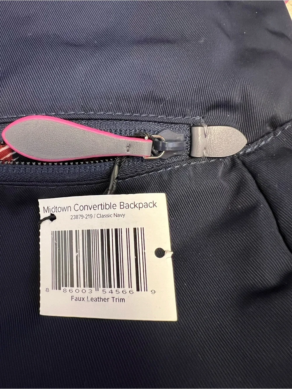 NWT Vera Bradley Midtown Convertible Backpack navy shoulder preppy minimalist